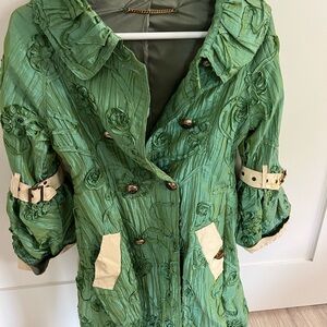 GreenVintage green Textured Women's Coat